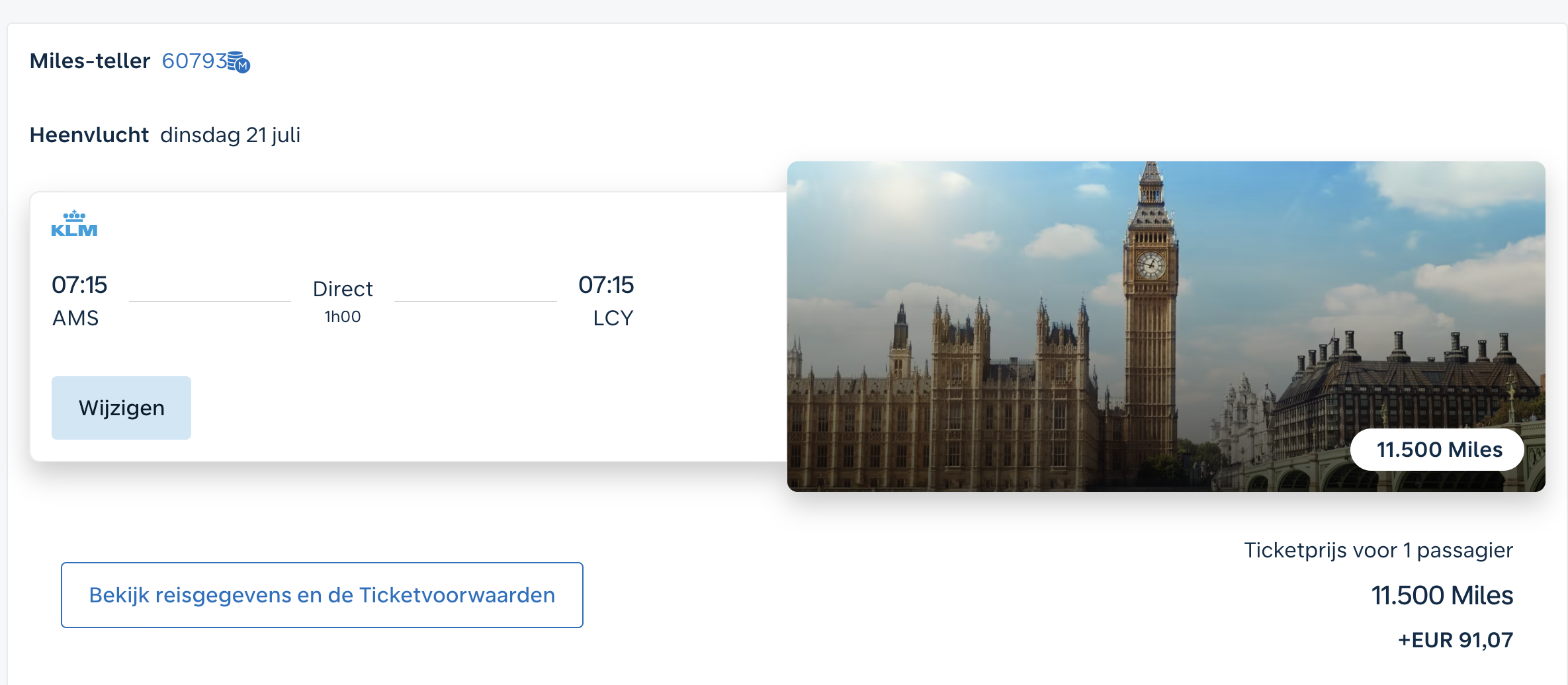 KLM London City LCY from AMS Flying Blue Points