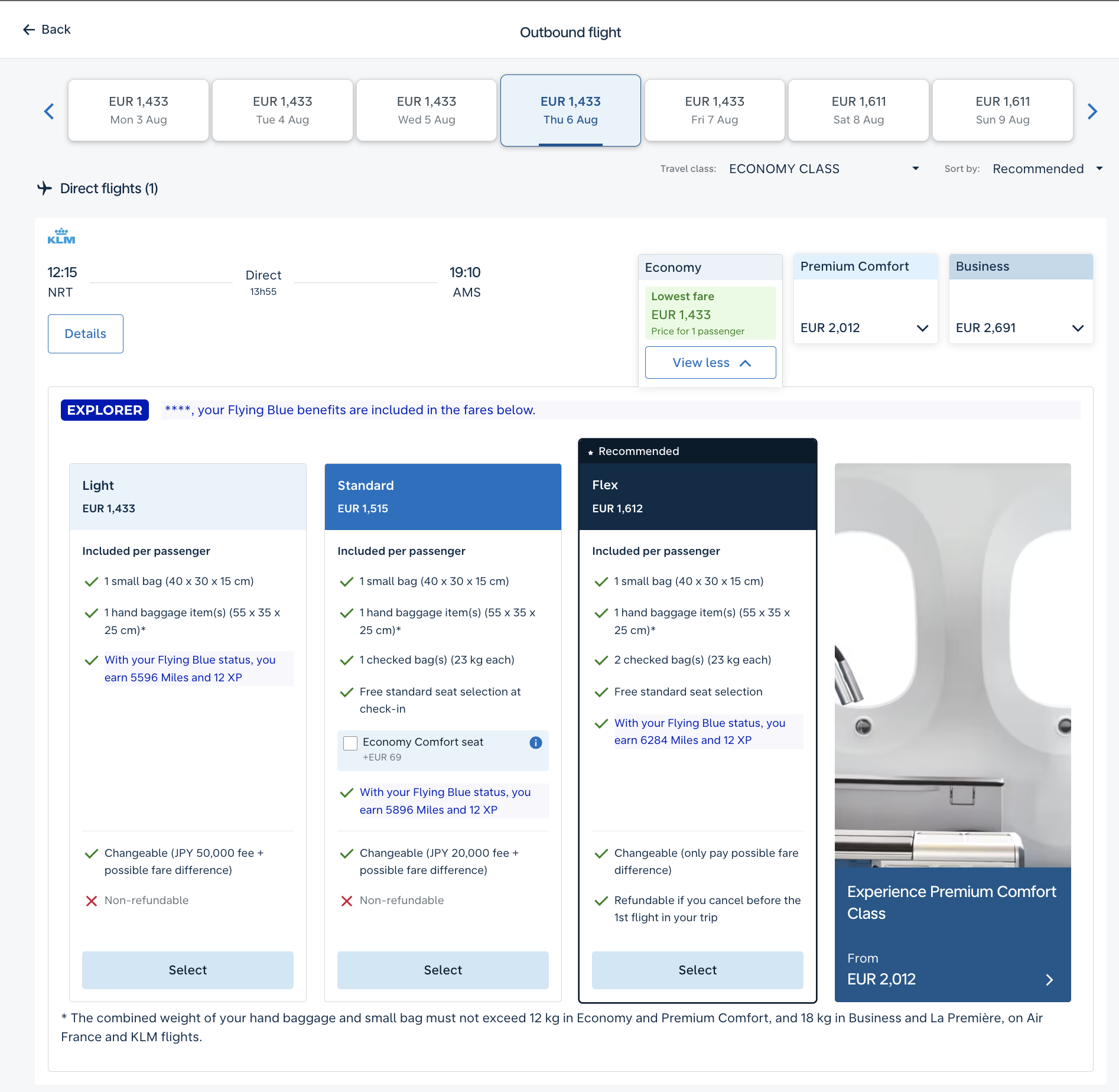 KLM NRT > AMS cash price without points
